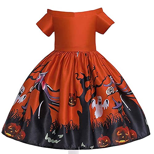 EIAY Shop 3-9T Girls Dresses Halloween Pumpkin Cat Ghost Witch Graphic Ball Gown Costume for Toddler Orange 7-8 Years