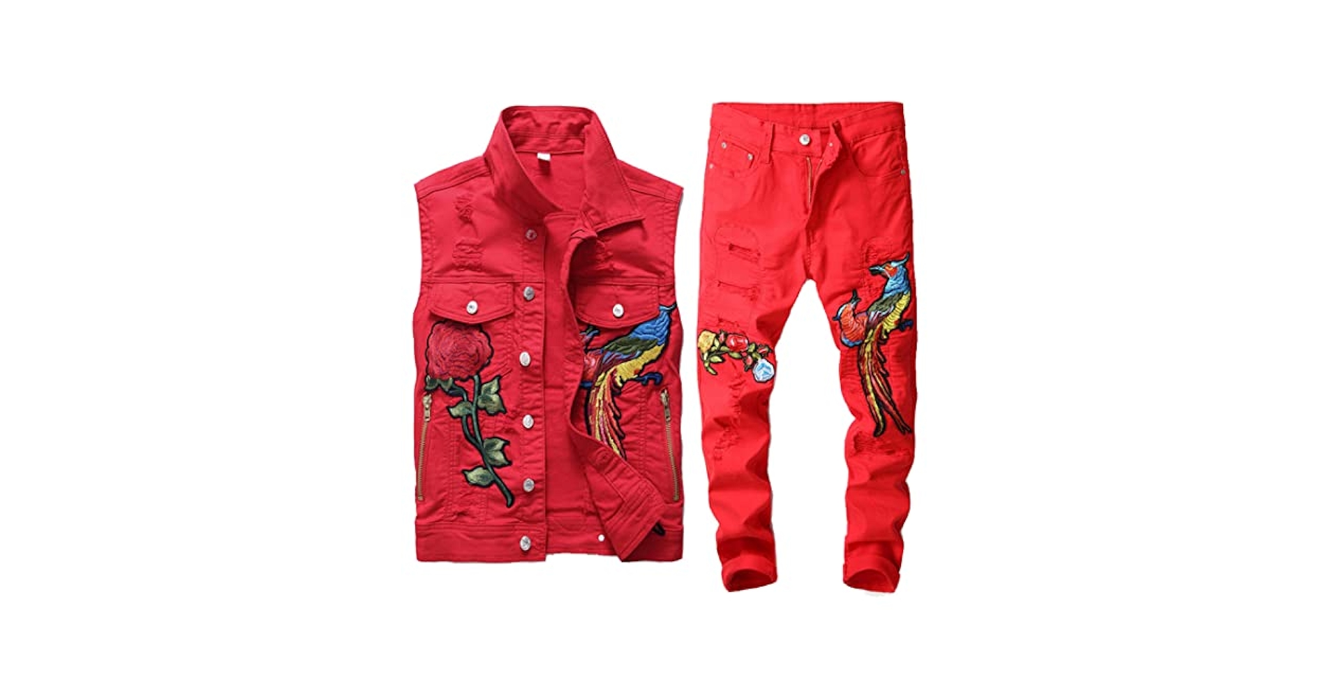 Amazon.com: YZ-Henoeng Conjunto de jeans rojos para hombre