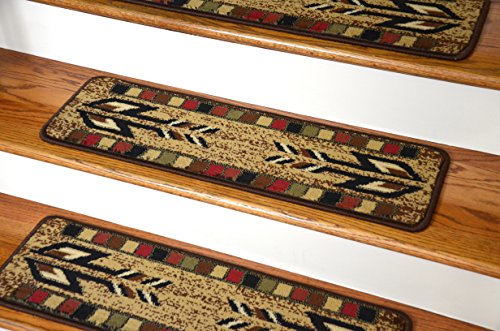 Dean Non-Slip Tape Free Pet Friendly Stair Gripper Carpet Stair Treads - Santa Fe Beige 31"W (15) Southwestern Lodge Cabin Style #TOP1