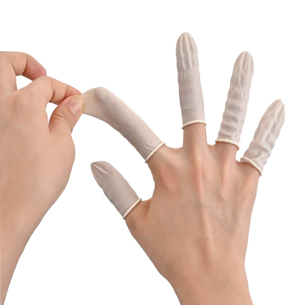 Jeembay Latex Finger cots- Pack of 50 Disposable Medium Size Finger Protectors-Durable Finger Gloves for Cutting and Crafting Work, Painting, Hobbies, Sports and More, White 3