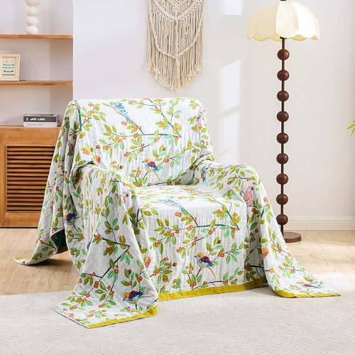 Image of XIBLC Boho Throw Blanket for Bed, 100% Cotton Soft Rustic Quilt Fall Blanket, 90 inchx98 inch Floral Printed Farmhouse Decor Bed Blankets, All Season Rustic Reversible Bohemian Throw Quilt