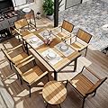 Pamapic 8-Piece Patio Dining Set?Outdoor Aluminum Furniture Set with Plastic-Wood Table Top,Outdoor Furniture Set with 6 Outdoor Stackable Chairs for Patio Garden Poolside (Teak)