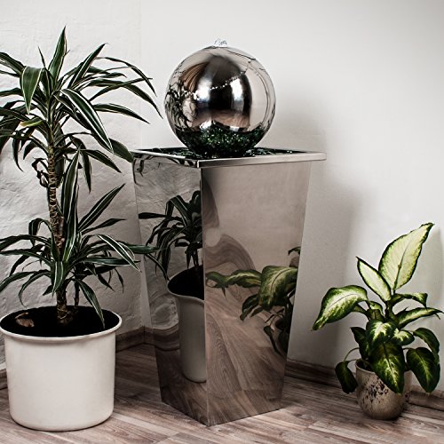 Köhko® Springbrunnen mit LED-Beleuchtung in eckigen Edelstahlbecken hochglanzpoliert 21016 Gartenbrunnen aus Edelstahl