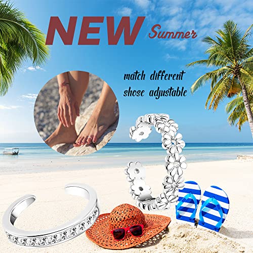 Adramata 4 Pcs 925 Sterling Silver Toe Rings For Women Open Adjustable Band Rings Jewelry Set #TOP1
