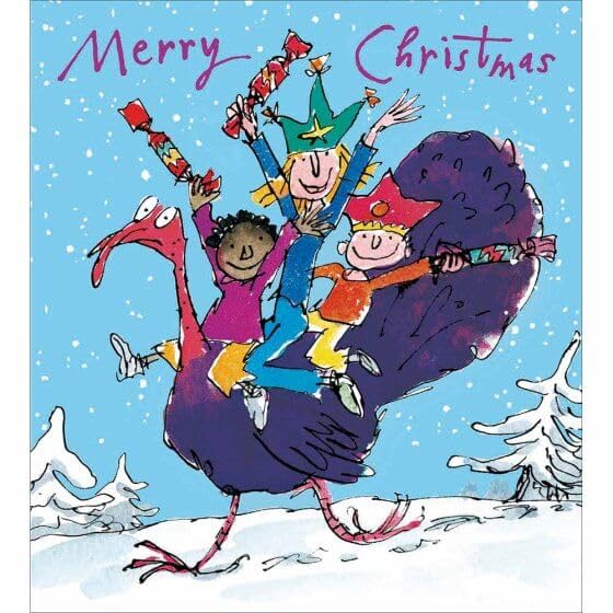 Woodmansterne Christmas Cards Quentin Blake Turkey Ride Pack of 5 - Charity Xmas