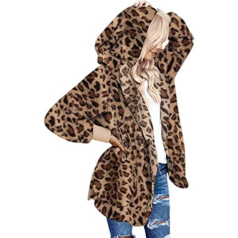 LookbookStore Women Faux Fur Coat Hooded Open Front Cardigan Oversized Cardigan Fuzzy Jackets for Women With Hood Leopard Size X-Large Fits Size 16 / Size 18 Cover