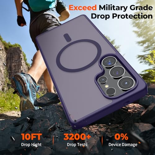 Image of SUPFINE Magnetic for Samsung Galaxy S25 Ultra Case with Screen Protector, (Built-in Magnets) (Military Grade Drop Protection) Slim Translucent Shockproof Phone Case,Dark Purple