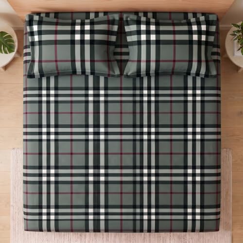 Image of BSB HOME 240 TC Cotton Feel Bedsheet with 2 Pillow Covers, Soft & Breathable Printed Double Bed Sheet for Bedroom, Fade Resistant & Easy Care - 90 x 100 Inches (228 x 254 cm) - Eucalyptus Sage