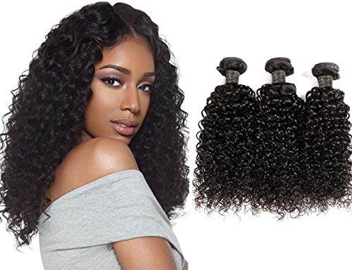 Allnice Brazilian Curly Hair Bundles 3 Bundles 8A Grade Unprocessed Brazilian Curly Weave Virgin Human Hair Bundles Weft Natural Black Color (16 16 16inch)