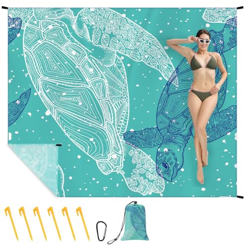 Ainiv Picknickdecke 140 x 200 cm, Tragbar Stranddecke mit Befestigung Ecken und Praktischem Karabiner Ultraleicht Ultradünne Stranddecke, Outdoor Decke für Strand, Picknick, Camping und Wandern