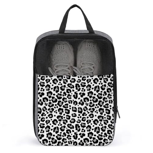 Golf Shoe Bags for Travel Women Men - Black Grey Leopard Print Fashion Travel Shoe Bags for Packing In Suitcase, Bowling Pointe Dance Soccer Cleat Sneaker Bag Organizer For Gym with Zipper