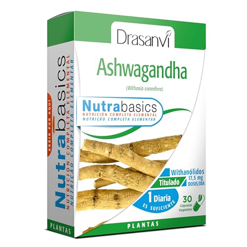 DRASANVI NUTRABASICS ASHWAGANDHA - Ayuda a mantener la RELAJACIÓN y el bienestar físico y MENTAL - VEGANO - SIN GLUTEN - 30 cápsulas vegetales
