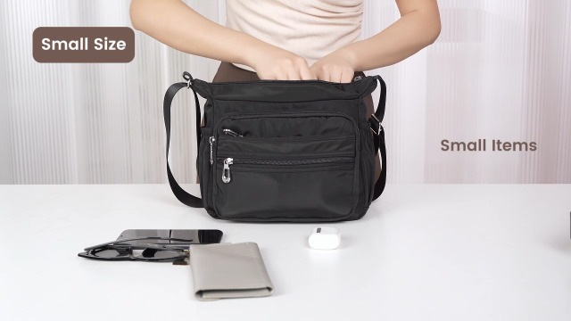 NOTAG Sac Bandoulière Femmes Léger Multi-poches - Sac Messenger Imperméable Nylon (Noir1)