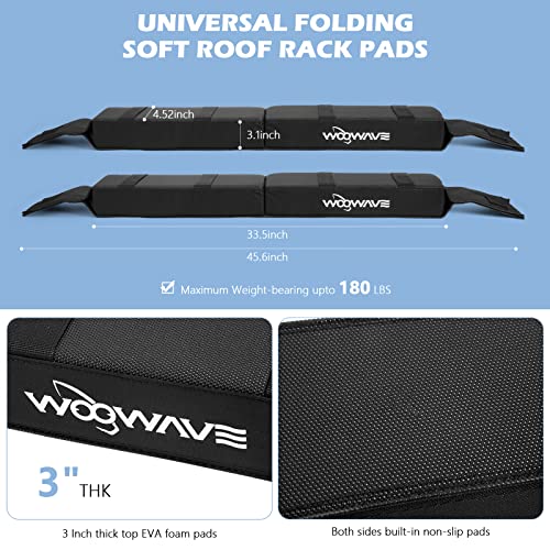 Image of WOOWAVE Folding Kayak Soft Roof Rack Pads Universal Kayak Carrier Car Rack with 4 Tie Down Straps, 2 Tie Down Rope, 4 Carabiner, 2 Quick Loop Strap and Storage Bag for Canoe /Surfboard /Paddleboard /SUP