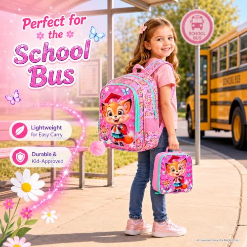 Image of AGSDON 3PCS Backpacks for Girls, 16 inch Elementary Kids Backpack Preschool School Bookbags and Lunch Box