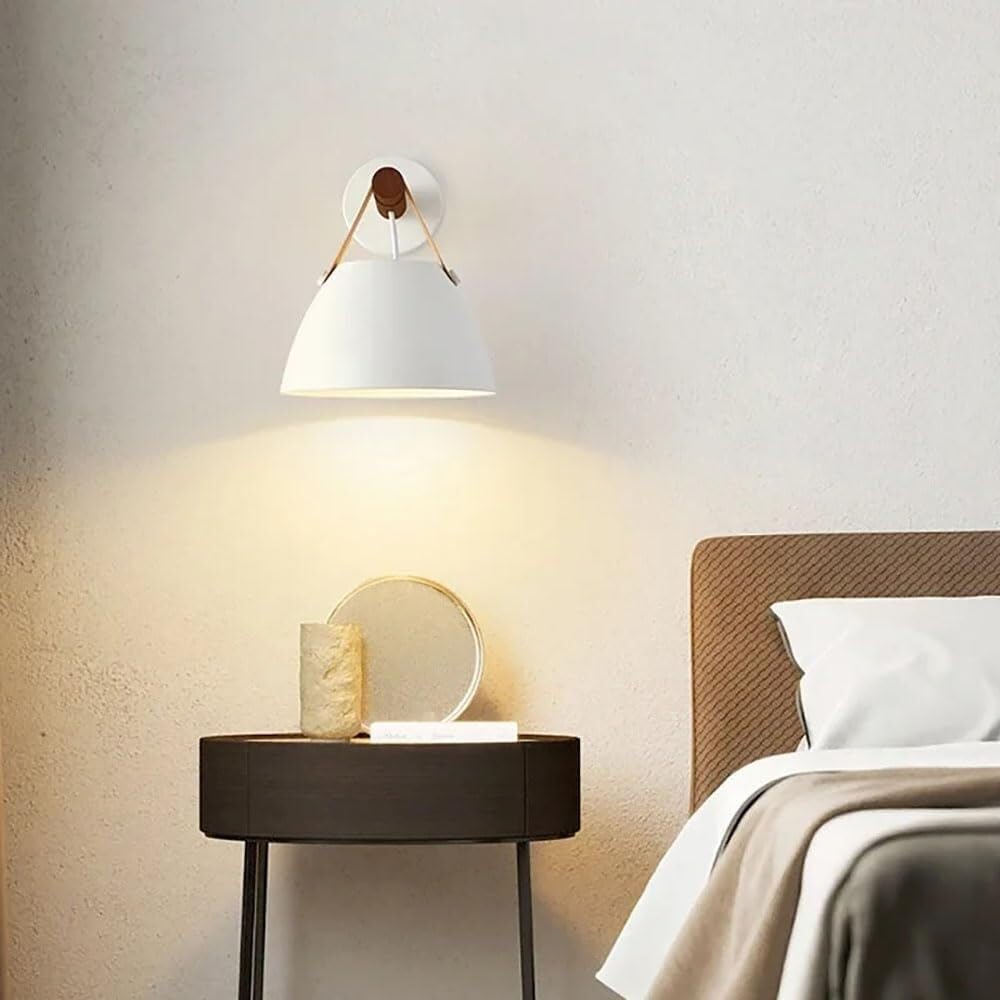 SXECAEPS Modern Wooden Wall Lamp Leather Decorative Lighting Sconce Porch Aisle Lantern for Bedroom Bedside Living Room Study Corridor Entryway Restaurant(Walnut Wood)