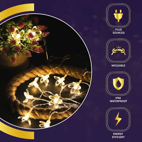 Image of Lexton Fairy 14 Glory Flower LED String Light | 14 LED, Plug Sourced, 4 Meter Long | Suitable for Diwali, Birthday, Festival, Wedding, Party, Lawn, Restaurants (Pack of 1, Warm White)