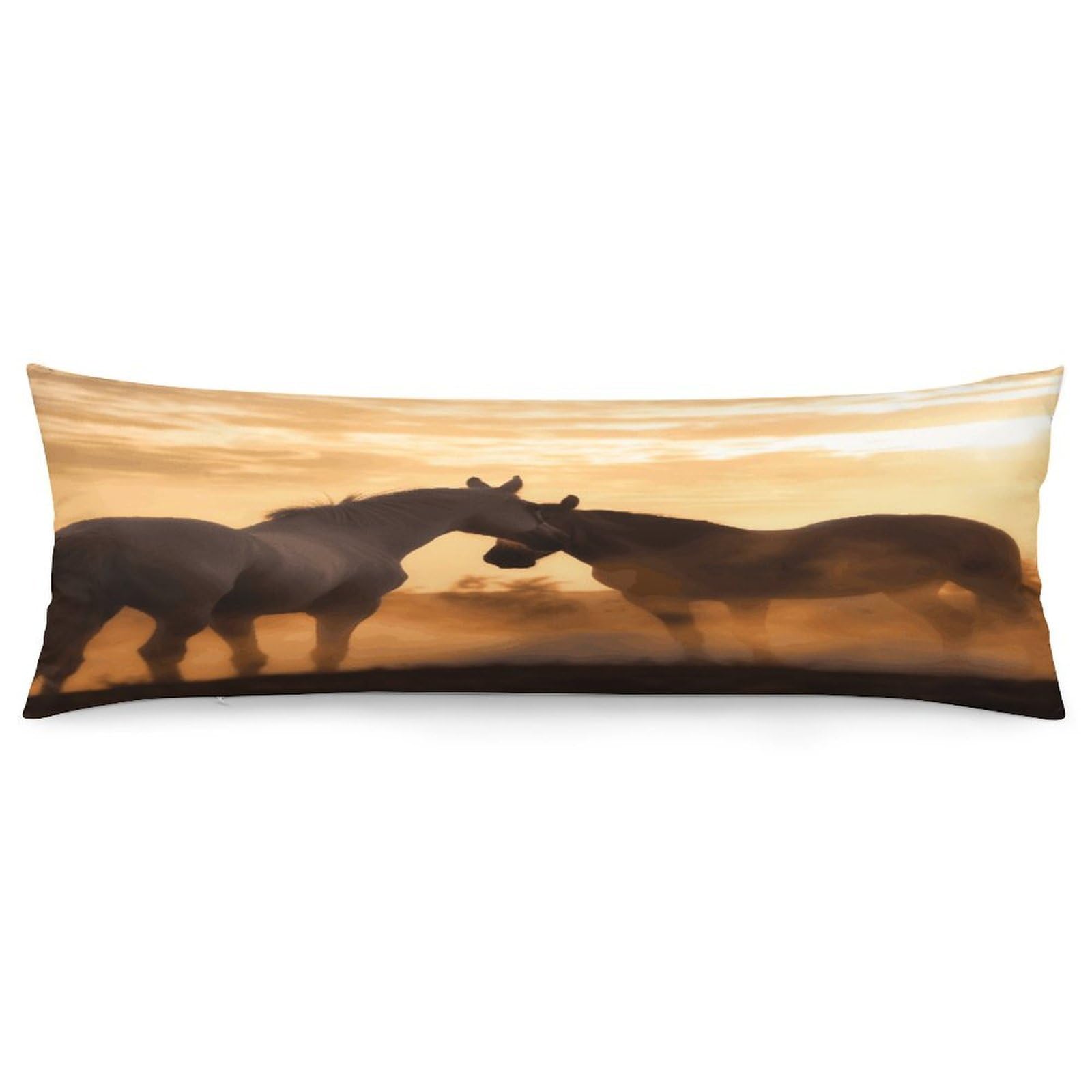 Horses in Love Throw Pillow Cover Soft Lumbar Pillow Covers with Zipper Breathable Rectangular Cushion Case Polyester Pillow Case Decorative Body Pillow Cover for Couch Bed