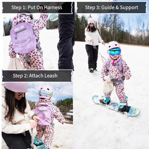 MDXONE Kinder-Snowboard-Ski-Geschirr mit einziehbarer Leine und absorbierenden Spanngurten und abnehmbarem Sitzgurt (Lavendel)