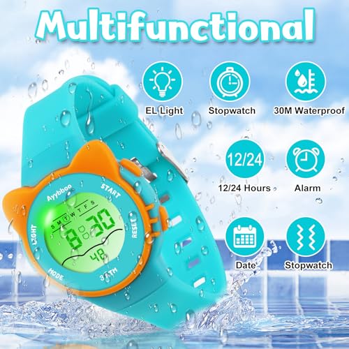 Image of Kids Digital Watches for Girls Boys, 7 Color Lights Waterproof Cute Wristwatches for Kids with Alarm Stopwatch, Great Present for Girls Boys Ages 5-13