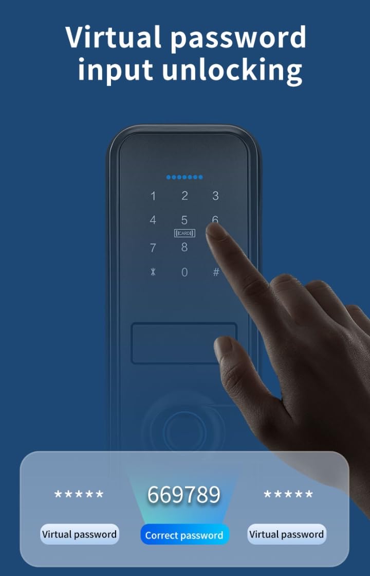 Smart Lock With Sleek Matte Black Handle - Keyless Entry Electronic Keypad Deadbolt, Fingerprint & Touchscreen Biometric Door Lock With Bluetooth for Front Entry