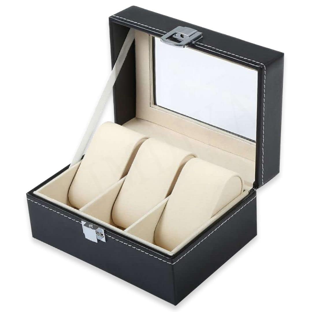RIMDIXA 3 Slot Watch Box, Watch Holder with Glass Lid, Watch Case with Removable Watch Pillow, Velvet Lining, Metal Clasp, Watch Box Display Case Organizer Mens & Womens (3 Slot Watch Box) (B0CH6G65P2) Amazon Price History, Amazon Price Tracker