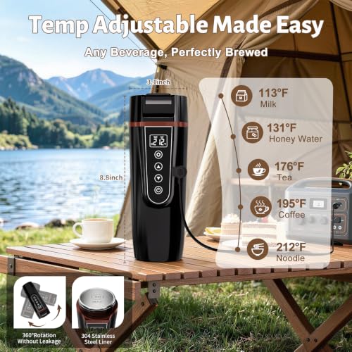 LINGYOKY Car Electric Kettle for Travel 12-24V Compatible 13.5oz (Black) - image 2