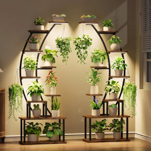 Image of 2 Pack Plant Stand Indoor with Grow Lights, 9 Tier Large Tall Plant Shelf