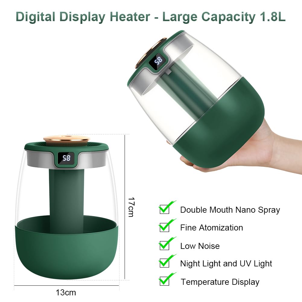 Adiwo Humidifier for Bedroom 1.8L Cool Mist Humidifiers with Smart Humidity Display, Mini Air Humidifier, Ultra-Quiet 20dB - Image 3