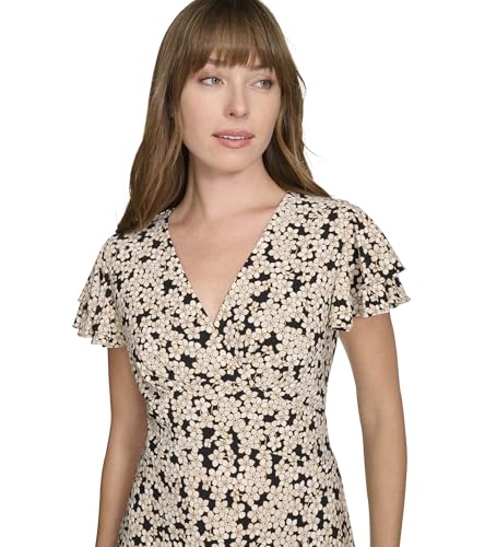 Image of Tommy Hilfiger Women's Flutter Sleeve V-Neck Ruffle Trim Chiffon Mini Dress