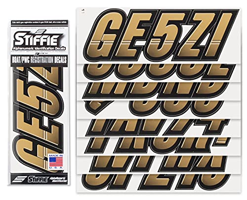 Image of STIFFIE Techtron Tan /Black 3 inch Boat & PWC Registration Decals • Numbers Letters Stickers