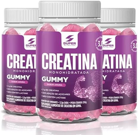 kit 3 Super Gummy Creatina Monohidratada Sabor Amora 60 gomas