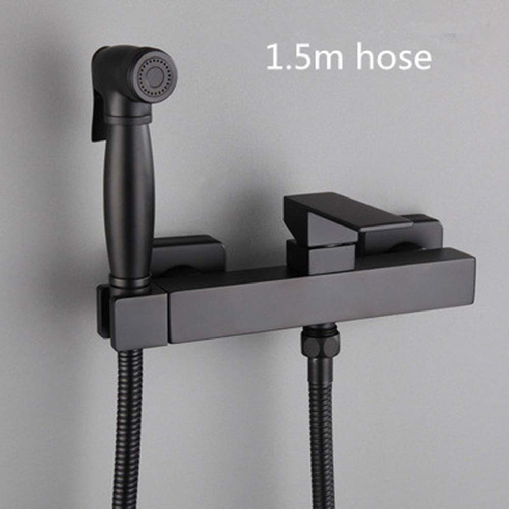 Spruzzatore per bidet nero con acqua fredda e calda, in ottone, portatile, per doccia, doccia, bidet, rubinetto per l'igiene personale, tubo telefonico da 1,5 m (tubo da 1,5 m