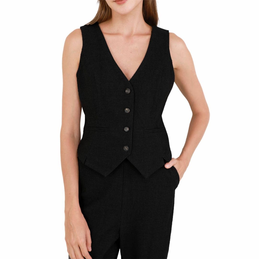Amazhiyu Women's Wool Button-up Sleeveless Waistcoat Vest Crop Top with Pockets