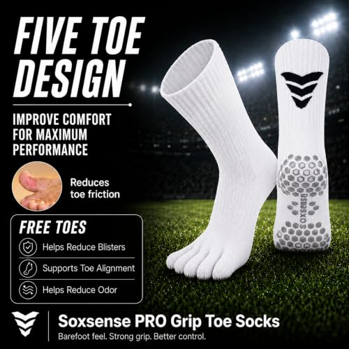 Image of Soxsense Soccer Grip Toe Socks, Non-Slip Socks for Sports & Pilates | Individual Five-Toe Design, Non-Slip Grip Sole, Supportive Arch Fit, Breathable Mesh Ventilation