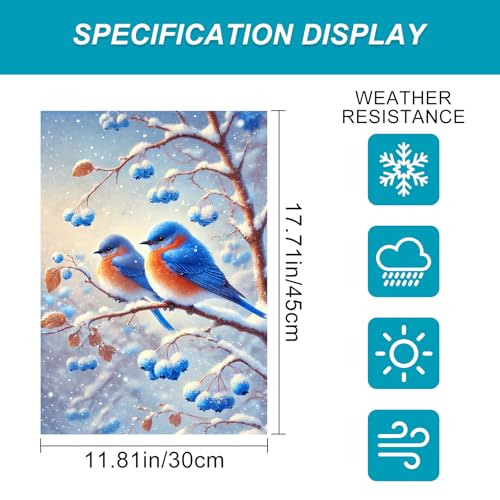 Image of BlissYard Snowy Bluebird Bird Winter Garden Flag 12x18 Inch Polyester