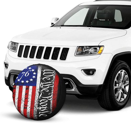 Image of Vintage America American Flag Spare Tire Cover Weatherproof Wheel Protectors Dust-Proof Sun Protection Wheel Tire Covers Universal Fit for Truck SUV RV Camper Trailer Car Accessories 15 inch