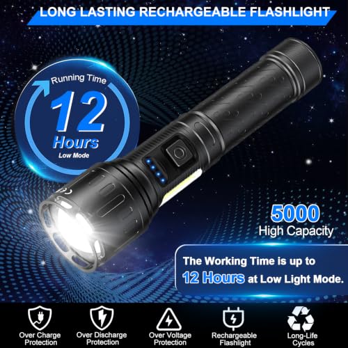 Image of Banral Rechargeable Magnetic Flashlights High Lumens, Super Bright LED Powerful Flashlight 8 Modes with COB Work Light, Waterproof Handheld Flash Light for Camping (2 Pack with Paper Box, Black)