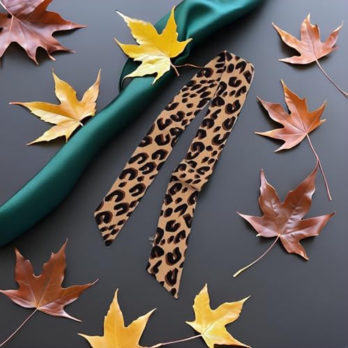 Brown Leopard Neck Tie Chic Skinny Scarf Hairband Stylish Purse Leopard Accessory, Purse Scarf for Handbags, Women's Fashion Scarves2