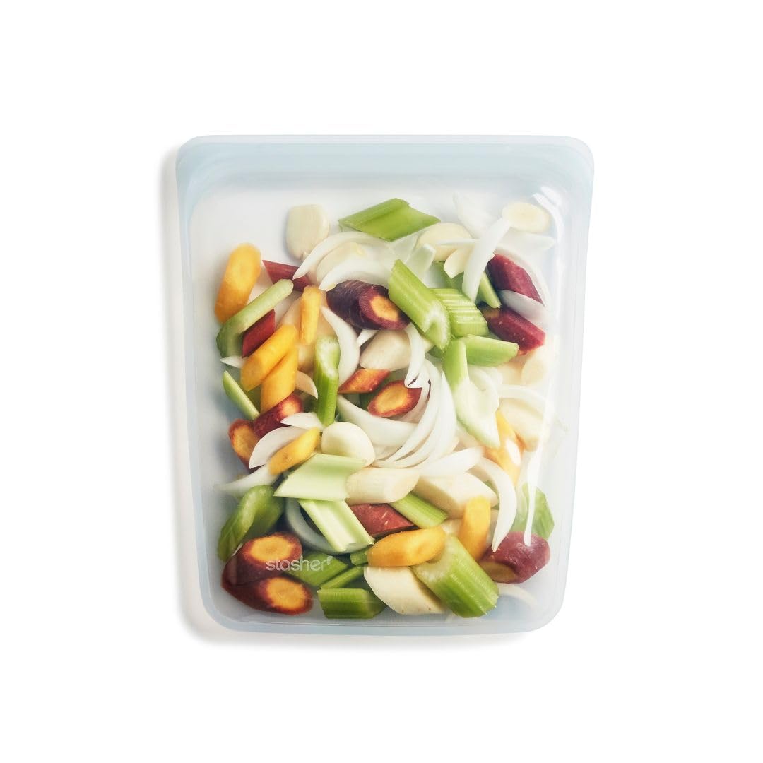 Silicone Food Bags, Half Gallon (Transparent), Reusable Freezer Bags, Washable Zip Bag, 24.1 x 27.3 x 1.3 cm, 1.9 L