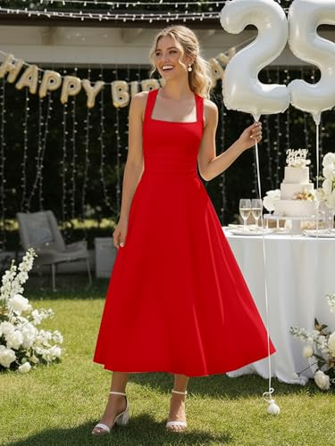 Image of Kaximil Women's Square Neck Corset A Line Maxi Dress Ruffle Ruched Waist Flowy Long Dresses