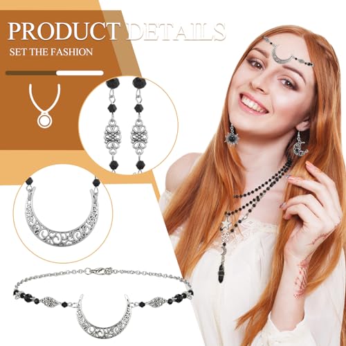 3 Pcs Halloween Gothic Sun and Moon Jewelry Witch Jewelry Set Boho Head Chain Multilayer Star Choker Crystal Earrings for Women Cosplay3