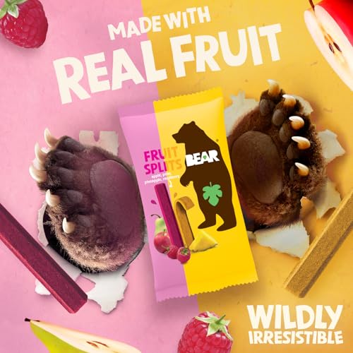 Image of BEAR Real Fruit Snack Splits - Gluten Free, Vegan, and Non-GMO - Raspberry and Pineapple - Healthy School And Lunch Snacks For Kids And Adults, 0.7 Ounce (Pack of 18)