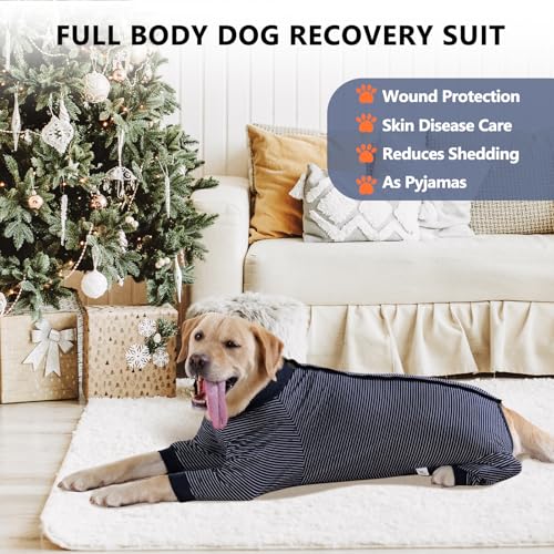 LIANZIMAU Hundebody nach OP Hündin Rüde - Langärmeliger OP Body Hund Kastration Hündin Leckschutz Hund für Große und Mittelgroße Hunde Einteiler Operation Erholungsanzug, Halskrause Alternative