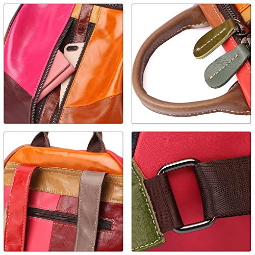 Segater Fashion Women Multicolor Backpack Genuine Leather Colorful Patchwork Shoulder Bag Bohemian Style Handbag #TOP6