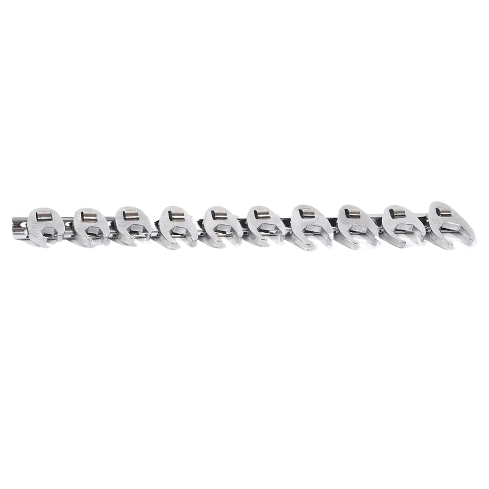 Xuczhai Silver 10-22Mm Metric Nut Wrench Tool Kit Chrome Plated Steel Crows Foot Set For 3/8In Car Maintenance Adapters
