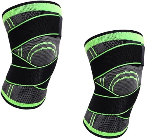 2 Piece Knee Brace, Protective Knee Support - Unisex - Black/Green - S