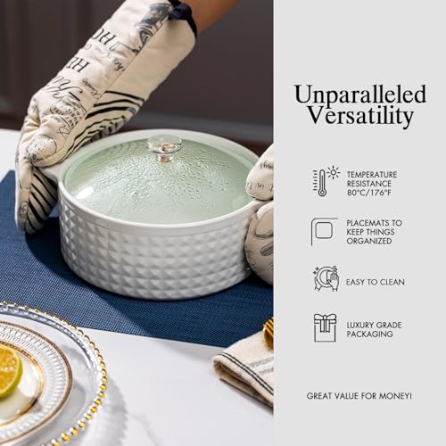 Image of Placemats Set of 4 - Easy Clean Woven Vinyl Placemats for Dining Table, Indoor /Outdoor Place Mats, Washable PVC Table Mats (Navy Blue)