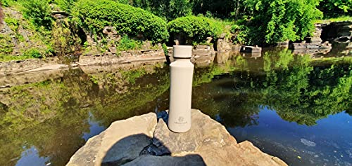 SEVENTEEN LONDON - Lekvrije, herbruikbare ‘Hampton’ waterfles in ivoor van roestvrij staal - Dubbelwandige thermosfles met vacuümisolatie zonder BPA - Houdt 24 uur lang koude dranken en 12 uur warme dranken vast - 400ml - Image 3