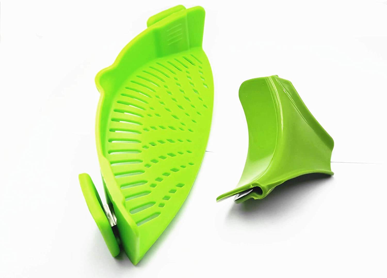 Colador de silicona con clip con boquilla de vertido sin BPA para drenar alimentos mientras cocinas o viertes líquidos, tamaño universal que se adapta a la mayoría de sartenes, ollas y cuencos